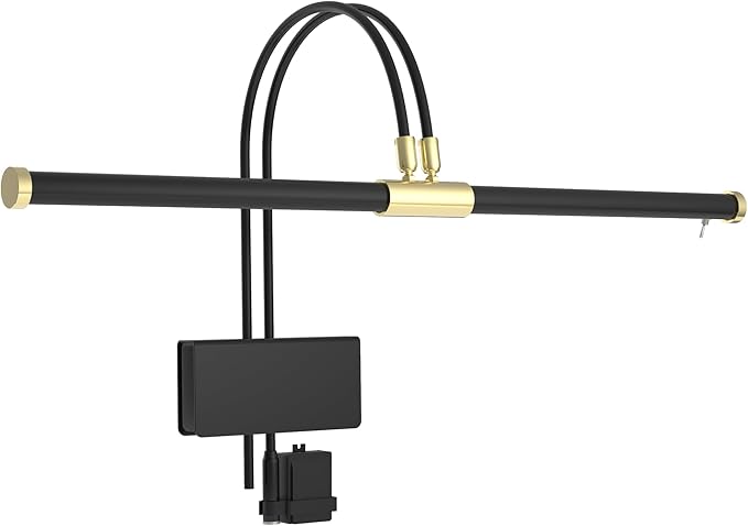 Cocoweb 22" LED Grand Piano Light in Black with Brass Accents with Dimmer Clip - LeafyLoom