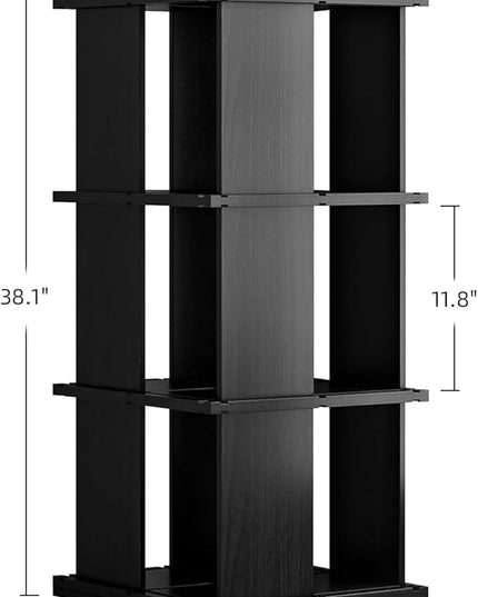 Rotating Bookshelf, 3-Shelf 360° Solid Wood Book shelf Tower, Stackable Revolving Bookcase Organizer for Living Room, Bedroom, Study(Black) - LeafyLoom