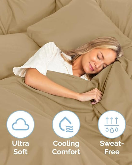 Cal King Size 4 Piece Sheet Set - Comfy Breathable & Cooling Sheets - Hotel Luxury Bed Sheets for Women & Men - Deep Pockets, Easy-Fit, Extra Soft & Wrinkle Free Sheets - Beige Oeko-Tex Bed Sheet Set - LeafyLoom