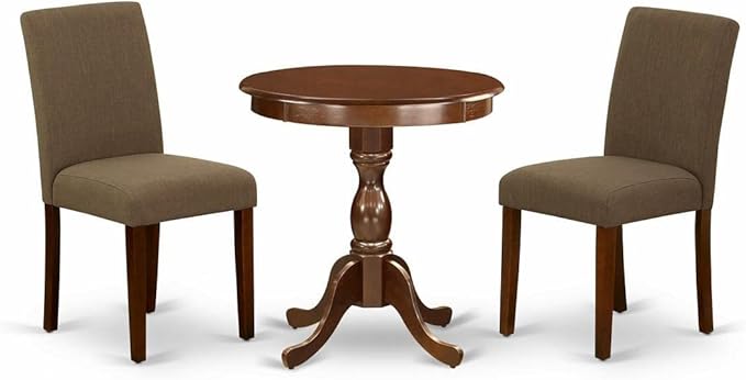 East West Furniture Eden 3 Piece Dinette Set for Small Spaces Contains a Round Table with Pedestal and 2 Coffee Linen Fabric Parson Dining Chairs, 30x30 Inch, ESAB3-MAH-18 - LeafyLoom