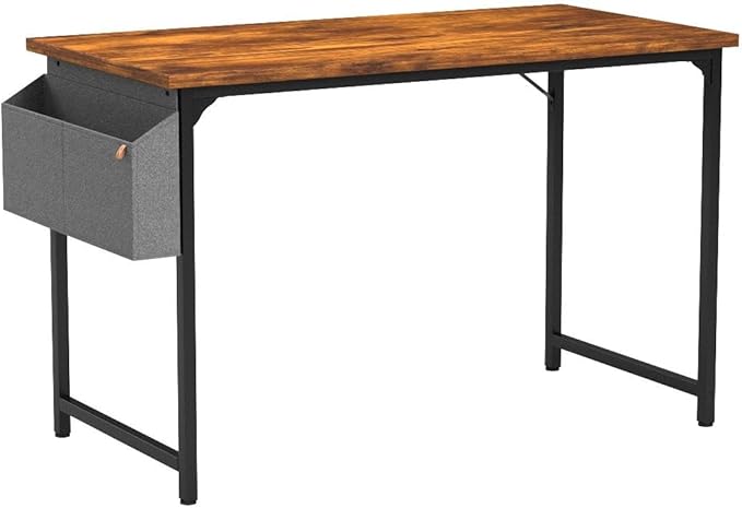 CubiCubi Study Computer Desk 47" Home Office Writing Small Desk, Modern Simple Style PC Table, Black Metal Frame, Rustic Brown - LeafyLoom