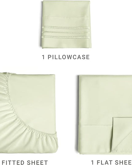 Twin XL Size 3 Piece Sheet Set - Comfy Breathable & Cooling Sheets - Hotel Luxury Bed Sheets for Women & Men - Deep Pockets, Easy-Fit, Soft & Wrinkle Free Sheets - Light Sage Green Oeko-Tex Bed Sheets - LeafyLoom