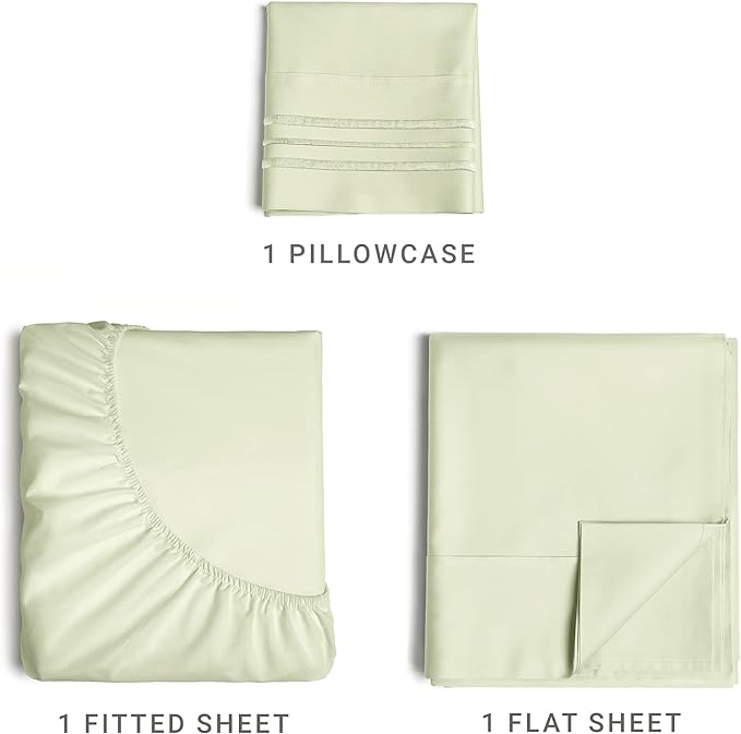 Twin XL Size 3 Piece Sheet Set - Comfy Breathable & Cooling Sheets - Hotel Luxury Bed Sheets for Women & Men - Deep Pockets, Easy-Fit, Soft & Wrinkle Free Sheets - Light Sage Green Oeko-Tex Bed Sheets - LeafyLoom