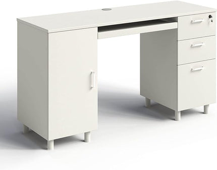Modern Design By Crafts & comfort Venice Computer Desk - Office Desk with 3 Drawers & CPU Storage Cabinet - Laptop Workstation with Keyboard Tray & Cable Hole - Home & Office Supplies -White - LeafyLoom