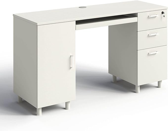 Modern Design By Crafts & comfort Venice Computer Desk - Office Desk with 3 Drawers & CPU Storage Cabinet - Laptop Workstation with Keyboard Tray & Cable Hole - Home & Office Supplies -White - LeafyLoom