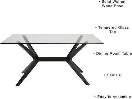 Uptown Club Glass Dining Table with Versatile Rectangular Designs, Tempered Surfaces, and Sturdy Bases for Modern Homes, Seats 4 to 8 People, Elegant Statement Piece, 63" x 36" Espresso - LeafyLoom
