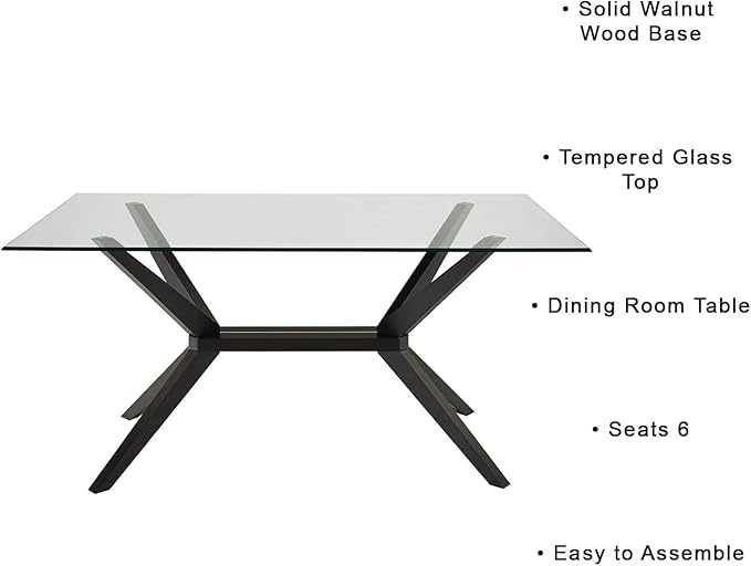 Uptown Club Glass Dining Table with Versatile Rectangular Designs, Tempered Surfaces, and Sturdy Bases for Modern Homes, Seats 4 to 8 People, Elegant Statement Piece, 63" x 36" Espresso - LeafyLoom