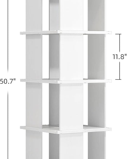 Rotating Bookshelf, 4-Shelf 360° Solid Wood Book shelf Tower, Stackable Revolving Bookcase Organizer for Living Room, Bedroom, Study(White 4 Tier) - LeafyLoom