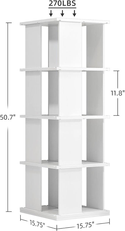 Rotating Bookshelf, 4-Shelf 360° Solid Wood Book shelf Tower, Stackable Revolving Bookcase Organizer for Living Room, Bedroom, Study(White 4 Tier) - LeafyLoom