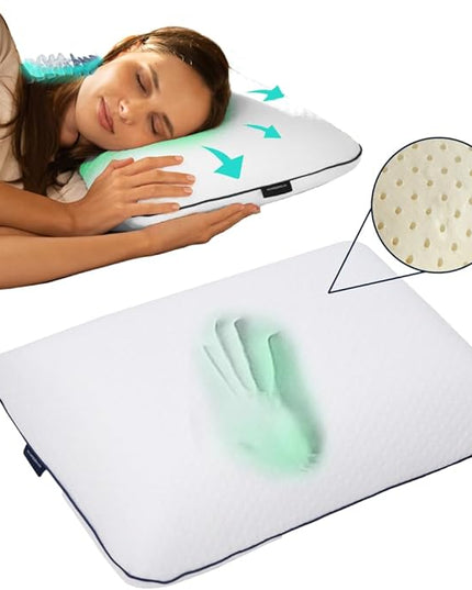 English Home Memory Foam Pillow, Breathable Height Adjustable Orthopedic Pillow, Cervical Pillow for Neck Pain, Machine Washable Side Sleeper Pillow, Neck Pillow, Hard, 16"x 24"x6" inch White - LeafyLoom