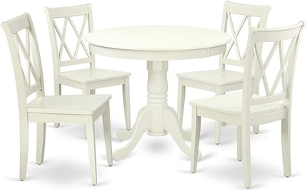East West Furniture ANCL5-LWH-W Antique 5 Piece Set for 4 Includes a Round Table with Pedestal and 4 Kitchen Dining Chairs, 36x36 Inch - LeafyLoom