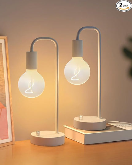 Industrial Table Lamp for Bedroom Set of 2, Fully Dimmable Beside Lamp for Nightstand with Gradient White LED Bulb, Modern Desk Lamp for Reading Living Room, Office - LeafyLoom