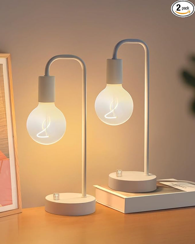 Industrial Table Lamp for Bedroom Set of 2, Fully Dimmable Beside Lamp for Nightstand with Gradient White LED Bulb, Modern Desk Lamp for Reading Living Room, Office - LeafyLoom
