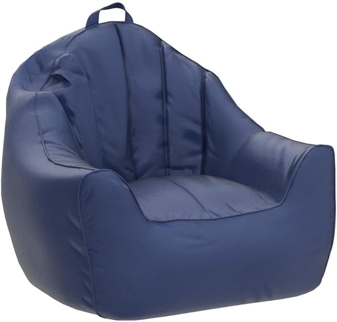 Posh Creations Structured Comfy Bean Bag Chair for Gaming, Reading, and Watching TV, Malibu Lounge, Soft Nylon-Navy - LeafyLoom
