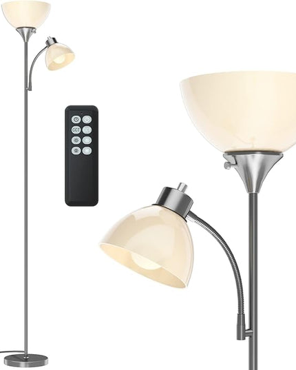 Floor Lamp, Remote Control with 4 Color Temperatures, LED Torchiere Floor Lamp with Adjustable Reading Lamp for Bedroom, Standing Lamps for Living Room, Bulb Included (Brushed Nickel - LeafyLoom