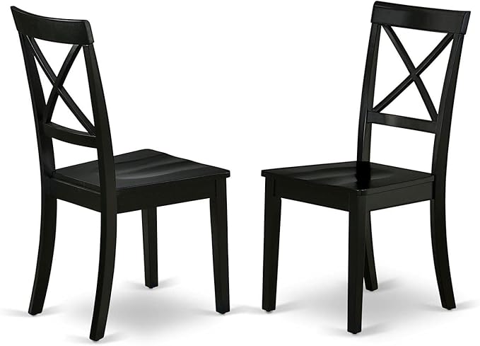East West Furniture DLBO3-BLK-W 3 Piece Dining Table Set for Small Spaces Contains a Round Dining Room Table with Dropleaf and 2 Wood Seat Chairs, 42x42 Inch, Black - LeafyLoom