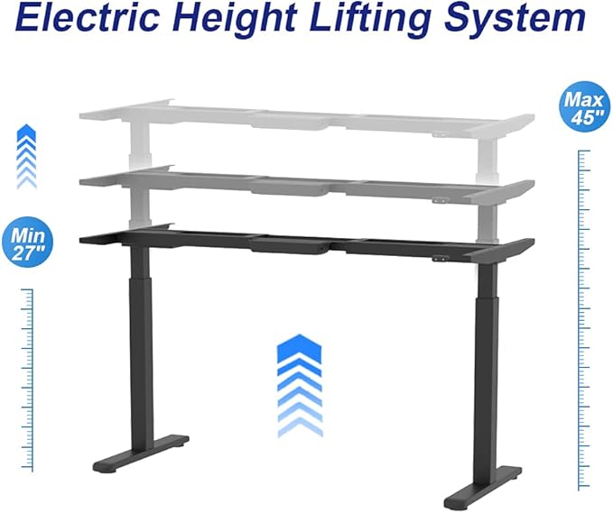 Electric Standing Desk Frame, Dual Motor Height Adjustable Desk Base for Home and Office (Black Frame + Motors + Control Panel) - LeafyLoom