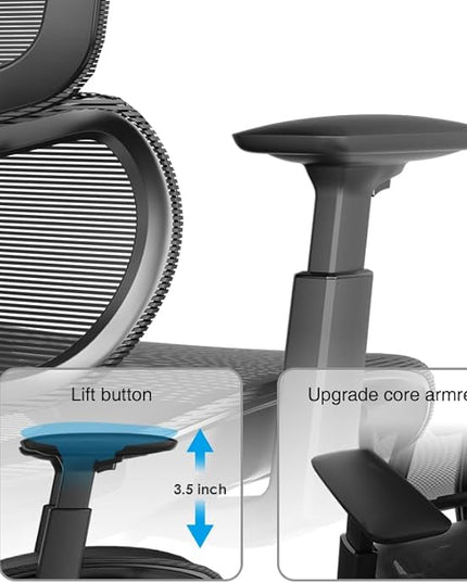Office Computer Desk Chair, Ergonomic Desk Chair Mesh Computer Chair with Wheels, Adjustable 4D Smart Lumbar Support, Armrests, Seat Depth and Headrest for Home, Bedroom, Study, Dorm, Student, Adults - LeafyLoom