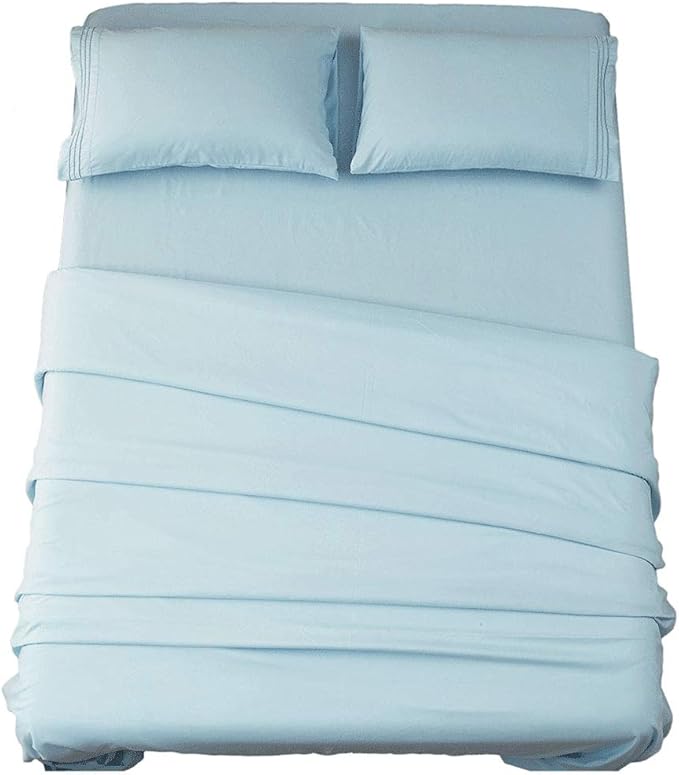SONORO KATE Bed Sheet Set Super Soft Microfiber 1800 Thread Count Luxury Egyptian Sheets 16-Inch Deep Pocket，Wrinkle -4 Piece (Spa Blue, California King) - LeafyLoom