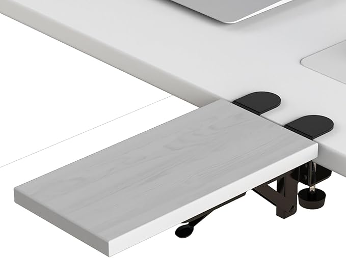 Ergonomics Desk Extender Tray, 11.8"x5.9" Punch-Free Clamp on, Foldable Keyboard Drawer Tray, Table Mount Arm Wrist Rest Shelf, Computer Elbow Arm Support - LeafyLoom