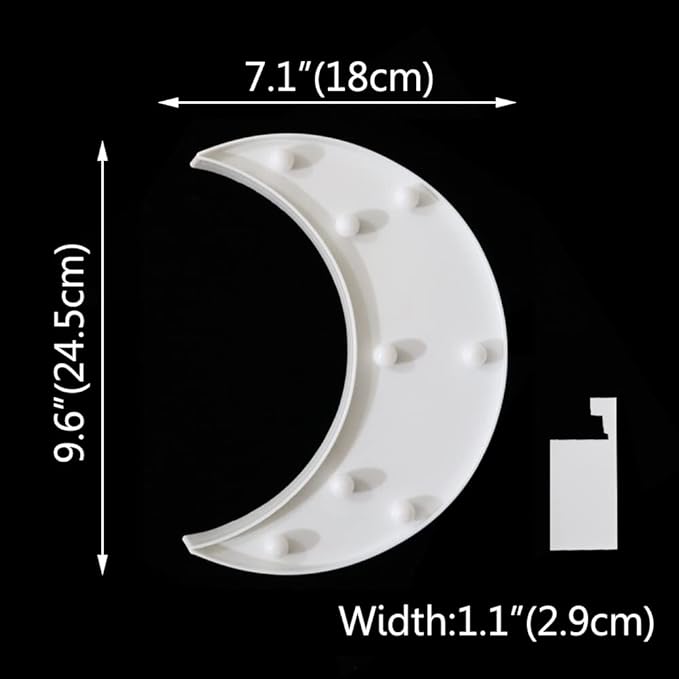 LED Moon Shaped Marquee Signs, Light Up Moon Night Lights Battery Operated Crescent Moon Lamp for Bedroom, Christmas, Birthday Party Decor-Moon(White) - LeafyLoom