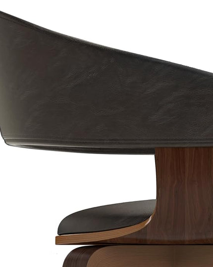 SIMPLIHOME Lowell 17 Inch Mid Century Modern Bentwood Dining Chair in Distressed Brown Vegan Faux Leather, for The Dining Room - LeafyLoom