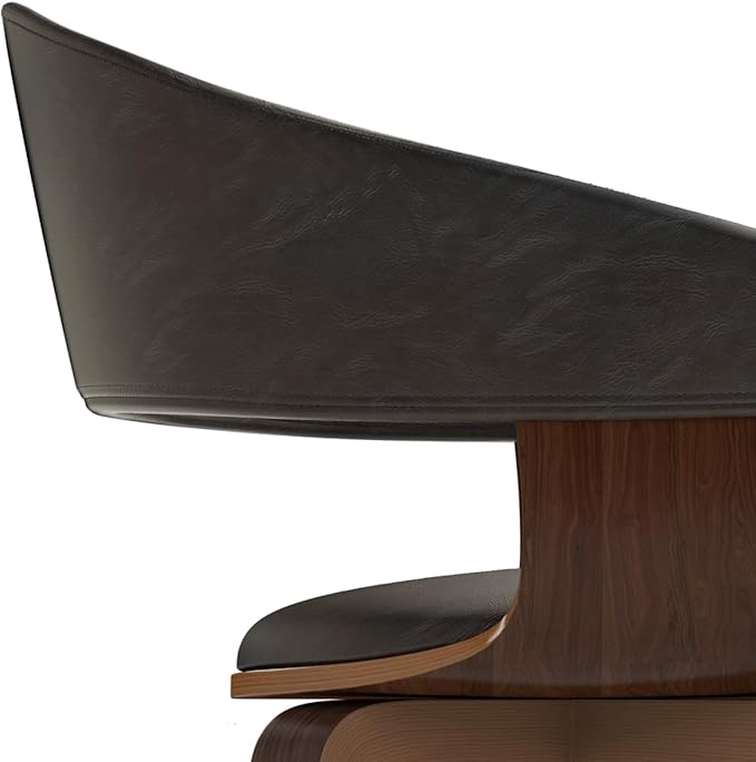 SIMPLIHOME Lowell 17 Inch Mid Century Modern Bentwood Dining Chair in Distressed Brown Vegan Faux Leather, for The Dining Room - LeafyLoom