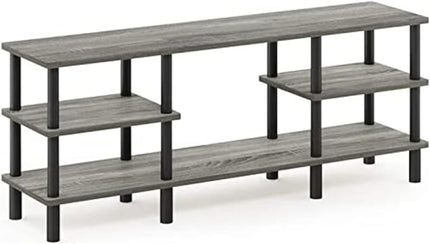 Furinno Turn-N-Tube 3-Tier Multipurpose Wide Shelf TV Stand, French Oak Grey/Black - LeafyLoom