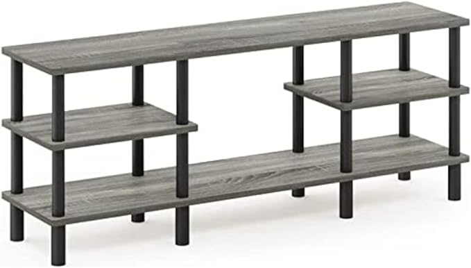 Furinno Turn-N-Tube 3-Tier Multipurpose Wide Shelf TV Stand, French Oak Grey/Black - LeafyLoom