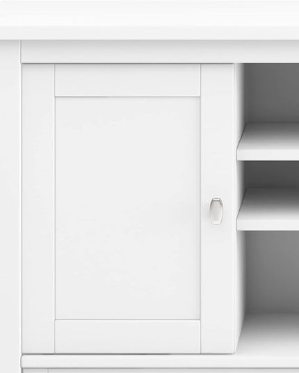 SIMPLIHOME Warm Shaker SOLID WOOD Universal TV Media Stand, 47 inch Wide, Transitional, Living Room Entertainment Center, Storage Cabinet, for Flat Screen TVs up to 55 inches in White - LeafyLoom