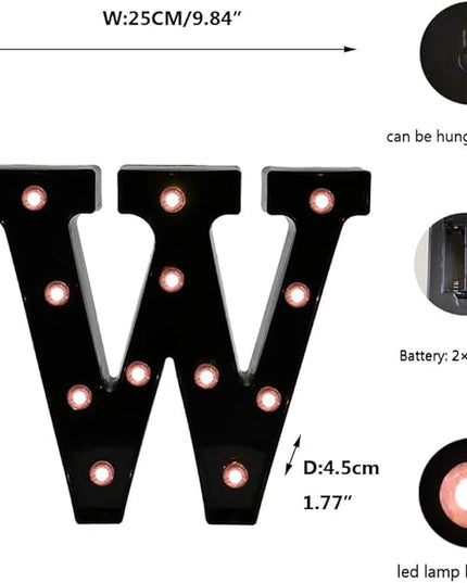 Light Up Black Alphabet Marquee Letters Sign LED Marquee Number Lights Sign for Night Light Home Bar Christmas Lamp Birthday Party Wedding Decoration W - LeafyLoom