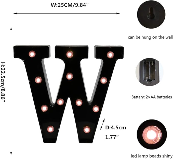 Light Up Black Alphabet Marquee Letters Sign LED Marquee Number Lights Sign for Night Light Home Bar Christmas Lamp Birthday Party Wedding Decoration W - LeafyLoom