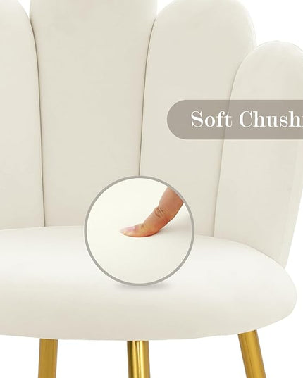 Vanity Chair for Makeup Room - Midcentury Modern Accent Chair for Living Room Bedroom, Makeup Chair with Back Support Velvet Chair with Gold Legs (Cream) - LeafyLoom