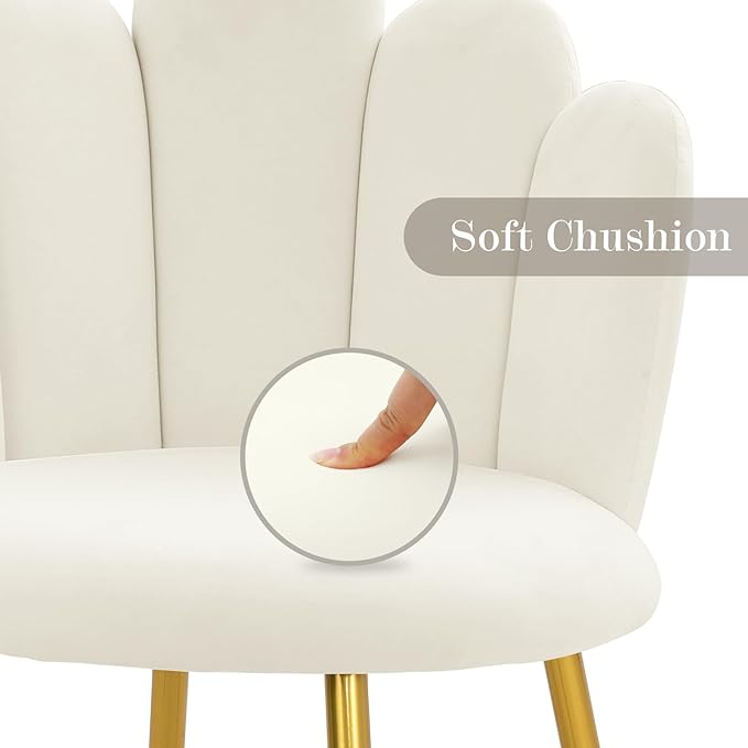 Vanity Chair for Makeup Room - Midcentury Modern Accent Chair for Living Room Bedroom, Makeup Chair with Back Support Velvet Chair with Gold Legs (Cream) - LeafyLoom