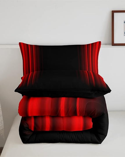 Feelyou Abstract Ombre Women Comforter Set Kids Teens Red and Black Bedding Set Room Decor 3Pcs King Size - LeafyLoom