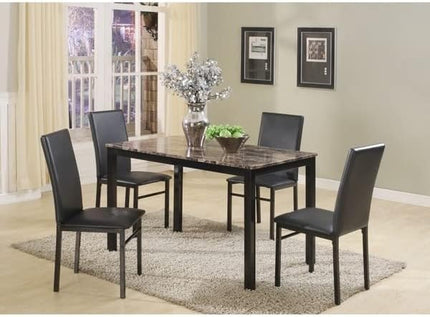 Roundhill Furniture 5 Piece Citico Metal Dinette Set with Laminated Faux Marble Top - Black - LeafyLoom