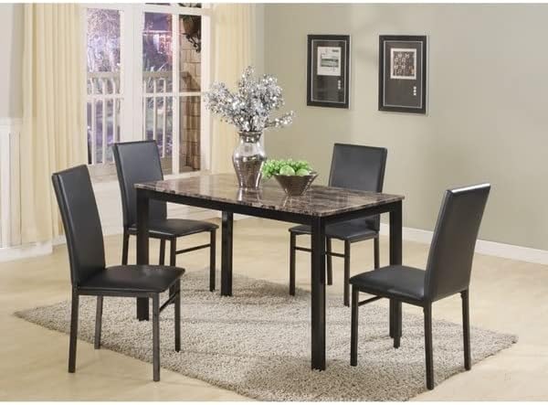 Roundhill Furniture 5 Piece Citico Metal Dinette Set with Laminated Faux Marble Top - Black - LeafyLoom