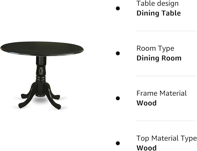 East West Furniture DLT-BLK-TP Dublin Modern Kitchen Table - a Round Dining Table Top with Dropleaf & Pedestal Base, 42x42 Inch, Black - LeafyLoom