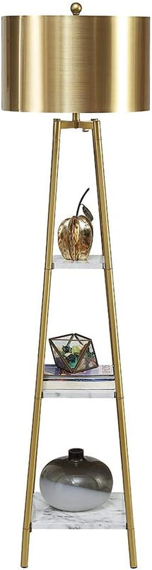 Floor Lamp, Standing Reading Light with Shelves and Gold Shade, Modern Tall Pole Lamp, Accent Furniture Décor Lighting for Living Room, Bedrooms - LeafyLoom