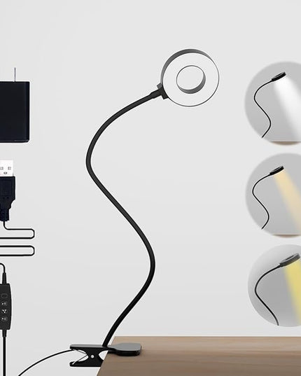 KBG Desk Lamp Clip on Light, 3 Color Modes & 10 Brightness Flexible Gooseneck Desk Lamp, Eye Protection Desk Light for Kids Reading Book in Bed at Night Clip on Table, Computer, Zoom Meetings - LeafyLoom