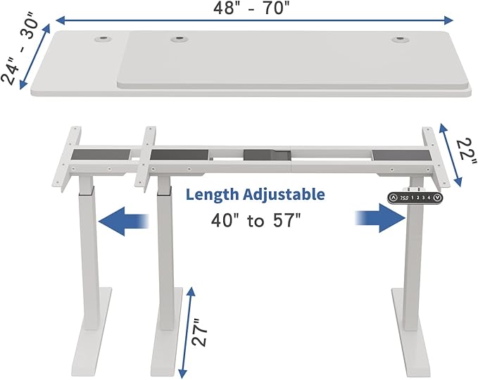 Dual Motor Standing Desk Frame, Electric Adjustable Stand Up Desk Base Workstation for Home and Office, Adjustable Desk Legs for 48'' to 70'' Desk Tops (White Frame only) - LeafyLoom