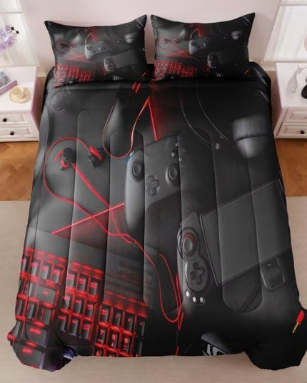 Gaming Comforter for Boys Teens,Game Bedding Sets Twin,Kids Gamer Comforter Set,Video Game Bedroom Decor,Gamepad Controller Duvet Insert All Season 3 Piece 1 Comforter and 2 Pillowcases - LeafyLoom