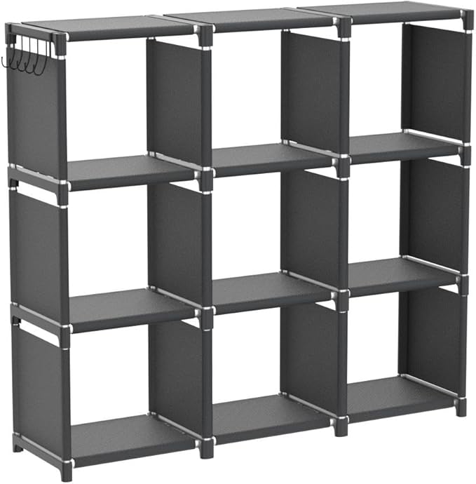Mavivegue Book Shelf, 9 Cube Storage Organizer, DIY Bookcase, Metal Cube Bookshelf, Tall Book case for Bedroom, Living Room,Office, Closet Storage Organizer, Black Cubicle Storage Rack - LeafyLoom