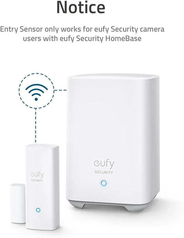 eufy Security Entry Sensor, Detects Opened and Closed Doors or Windows, Door Monitoring, Sends Alerts, Triggers Siren, 2-Year Battery Life, Indoor Use Only, Requires HomeBase, 24/7 Monitoring Optional eufySecurity