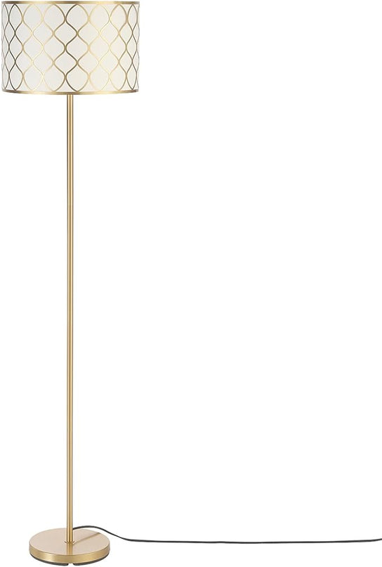 Globe Electric Novogratz x 65787 Kinsley 65" Floor Lamp, Matte Brass, Metal Mesh Over Cotton Shade - LeafyLoom