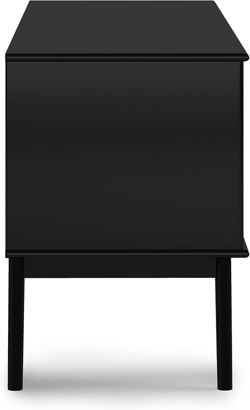 SIMPLIHOME Draper SOLID HARDWOOD 60 Inch Wide Mid Century Modern Low TV Media Stand in Black for TVs up to 65 Inches, For the Living Room and Entertainment Center - LeafyLoom