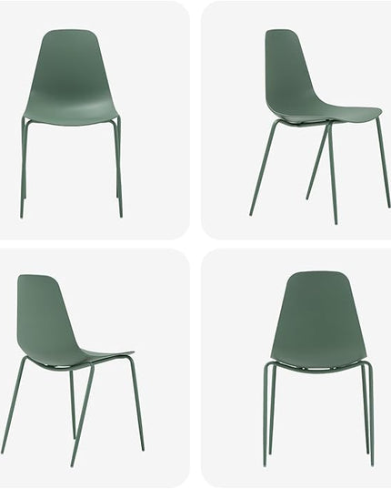 COLAMY Stackable Dining Chairs Set of 4, Indoor Outdoor Dining Room Side Chairs with Metal Legs, Modern Plastic Patio Chairs for Home/Kitchen/Office/Resturant/Bistro/Cafe, Green - LeafyLoom