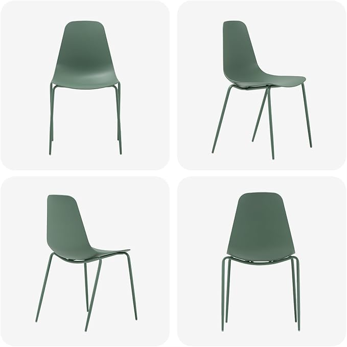 COLAMY Stackable Dining Chairs Set of 4, Indoor Outdoor Dining Room Side Chairs with Metal Legs, Modern Plastic Patio Chairs for Home/Kitchen/Office/Resturant/Bistro/Cafe, Green - LeafyLoom