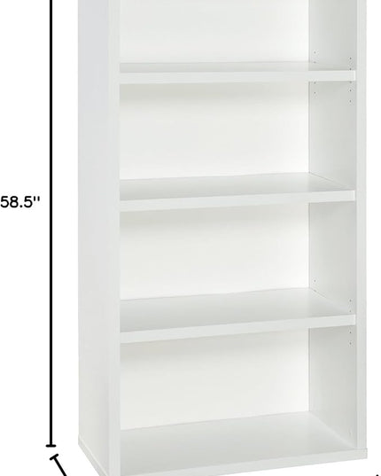 ClosetMaid Bookshelf with 4 Shelf Tiers, Adjustable Shelves, Tall Bookcase Sturdy Wood with Closed Back Panel, White Finish - LeafyLoom