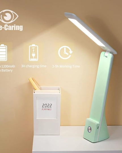 LED Desk Lamp (Green), Cordless Lamp with 3 Lighting Modes, Rechargeable Reading Lamp with Adjustable Arm, Foldable Eye Caring Table Light for Home Office Study - LeafyLoom